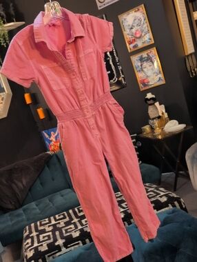 Cat & Jack Pink Short-Sleeve Button-Front Utility Jumpsuit